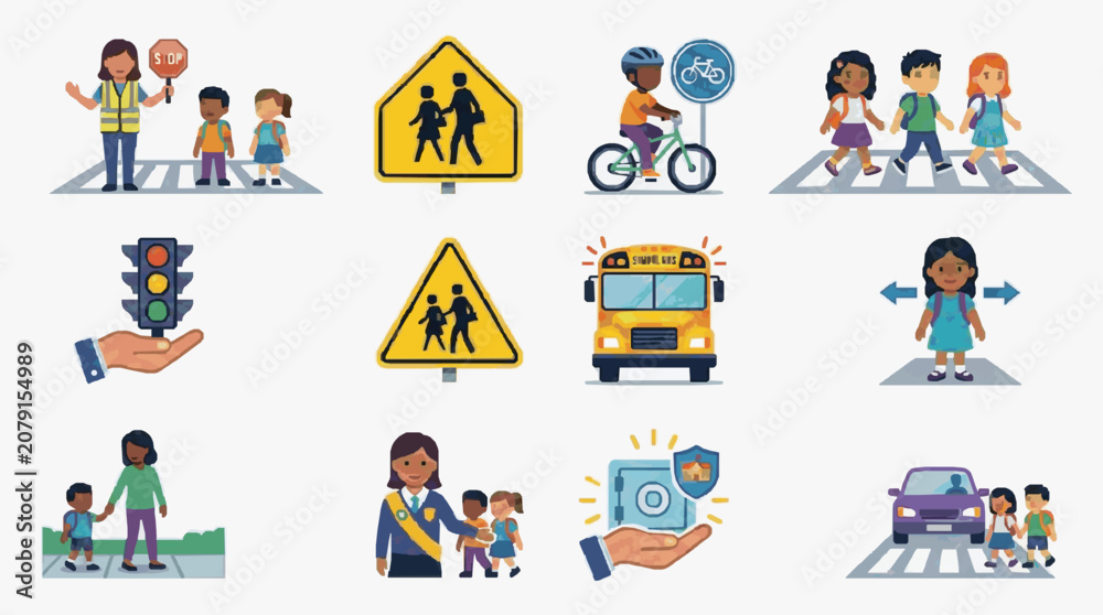 Fototapeta premium Children Safety Awareness Icons.