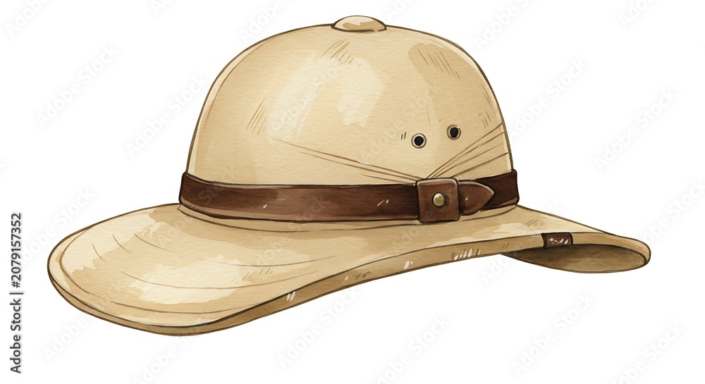 Fototapeta premium Cream Pith Helmet: Hand-Drawn Illustration, Adventure Nostalgia