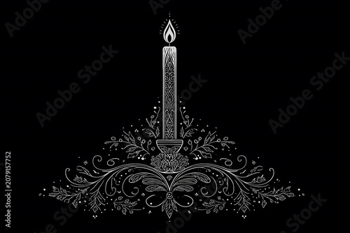 Festive candle with floral embellishments