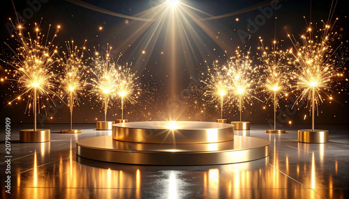 Golden Luxury Stage with Spotlights