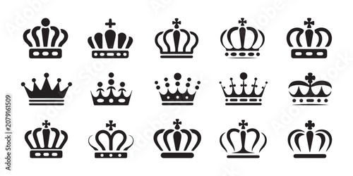Obraz na płótnie Collection of diverse crown vector icons for graphic design elements and royalty status symbols