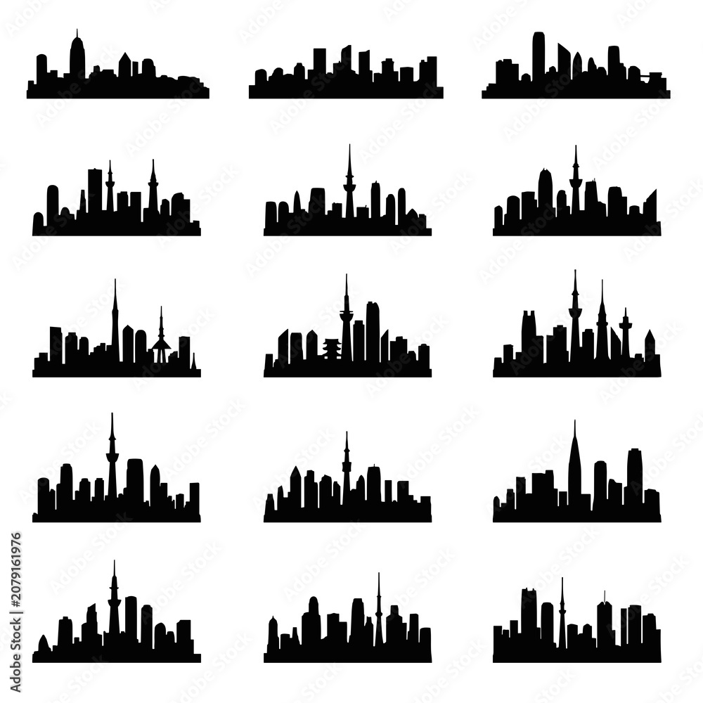 Fototapeta premium Multiple City Skyline Silhouette Variations