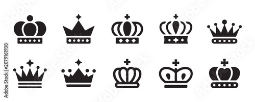 Photos Black crown vector shapes collection for royalty and luxury branding or heraldic design motifs