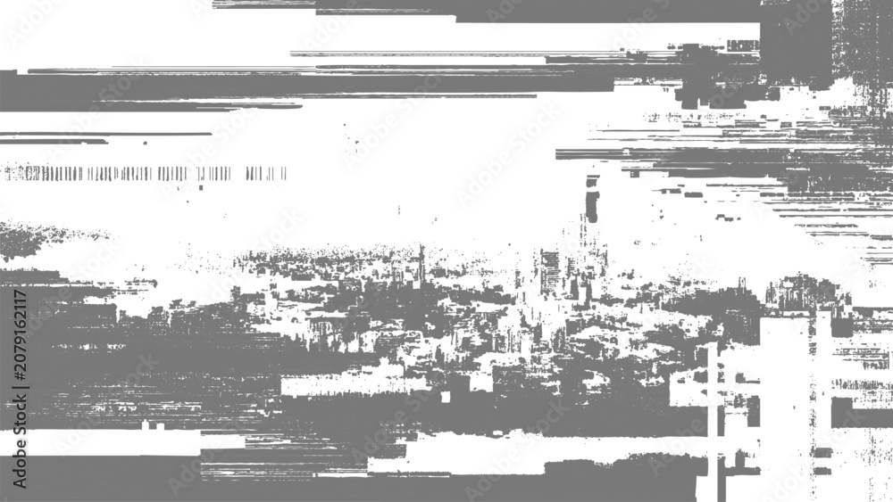 Fototapeta premium Abstract gray glitch art background texture with digital noise and distorted horizontal pixel lines for overlay
