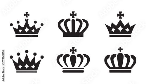 Fotografie Collection of decorative royal crown icons in black color isolated on transparent background set