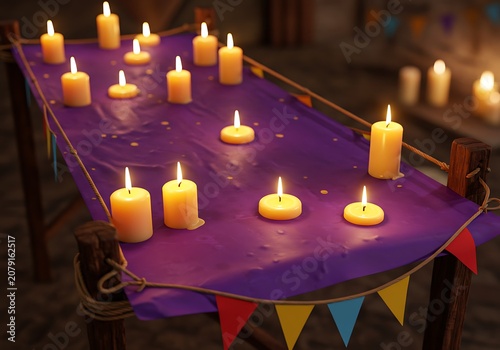 Candlelight Reverie: Warm Glow on Purple Cloth