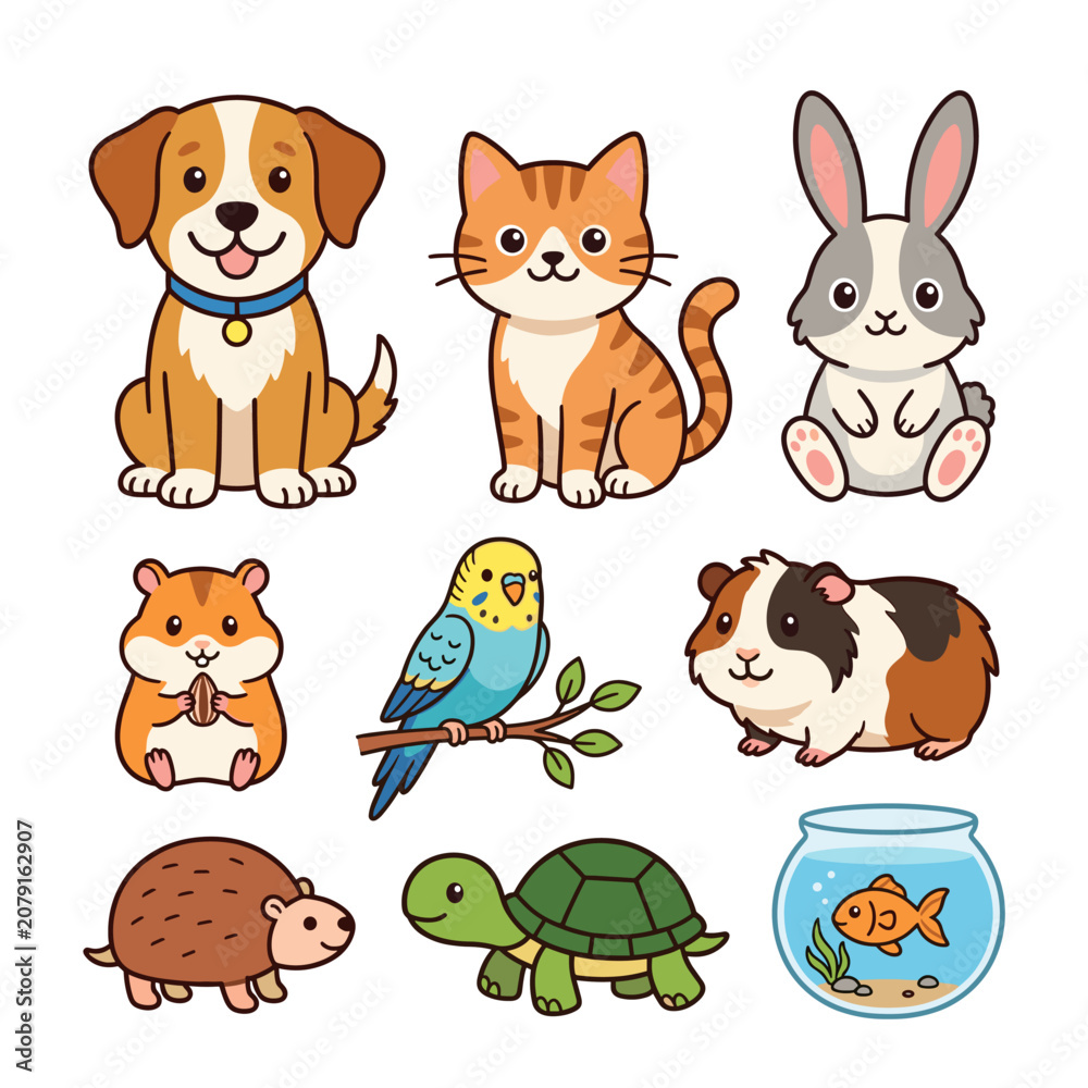Fototapeta premium Cute cartoon domestic pets collection