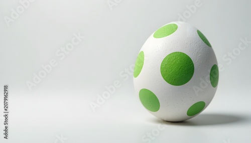 Decorated Easter egg with green polka dots on white background