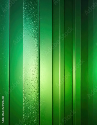 Abstract background with vertical green stripes and textured surfaces.