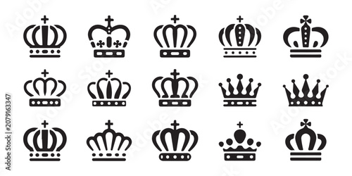 Tableau sur toile Set of fifteen detailed royal crown icons for luxury branding logo and heraldic design elements