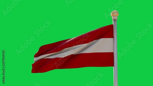 Hoist ripple sending crest along red white red flag waving on transparent backdrop showing motion