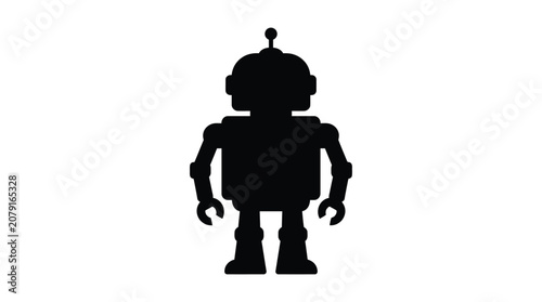 Foto Robot Silhouette Against White Background Minimalist Black Shape