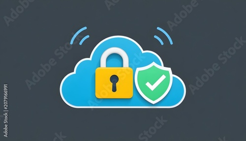 Cloud computing security icon with lock and shield
