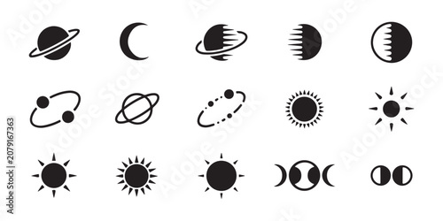 Fotografie Solar system planets, moon and sun vector icons, astronomy celestial bodies collection