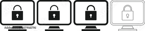 Computer monitors with padlock icons on screens for security and protection concept