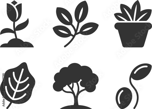 Collection of various plant icons including seedlings trees leaves and potted plants used for gardening and nature concepts  eco friendly symbols