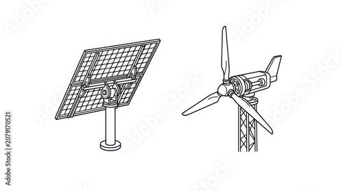 Renewable Energy Solar and Wind Icon Set