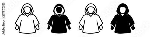 Konstfotografi Minimalist hooded poncho icons in line art and solid silhouette styles for travel, fashion, and weather design elements