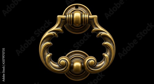 Ornate Brass Door Pull: 3D Render, Deep Shadows
