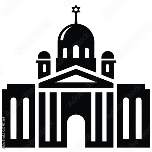 Synagogue temple dome vector silhouette illustration religious building landmark icon art.