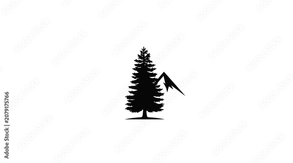 Obraz premium Pine Tree and Mountain Logo Element