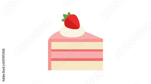Strawberry Cake Slice Vector Illustration