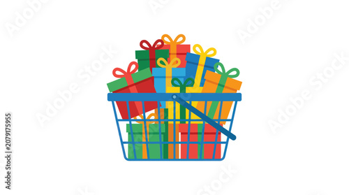 Shopping Basket Full of Gift Boxes Vector Illustration