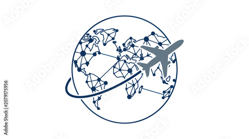 Airplane Flying Around Globe Vector Illustration