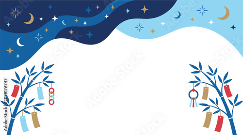 Photos Tanabata festival decorative bamboo background with night sky and moon tanabata
