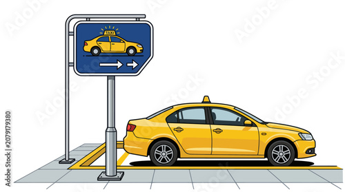 Photos Yellow Taxi Cab at Taxi Stand Vector Illustration
