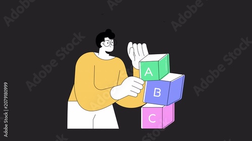Child Studying English  Animation Alpha Channel
