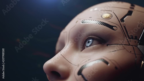 Close-up of futuristic android face details