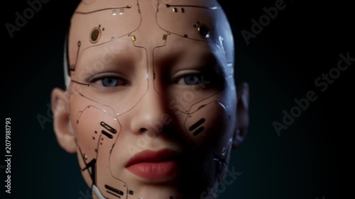 Close-up portrait of futuristic android face