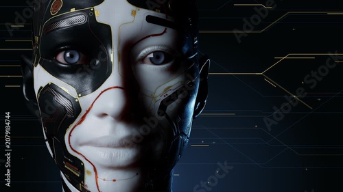 Futuristic android face with digital circuits