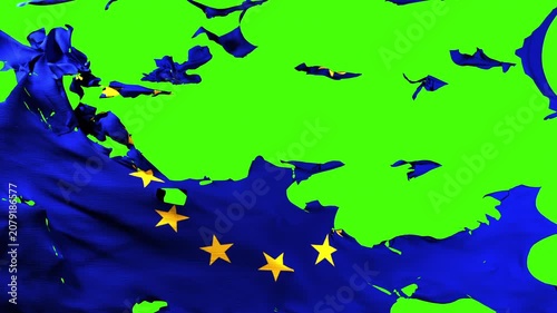 Torn European flag on green screen