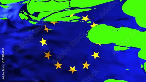 Torn European flag on green screen