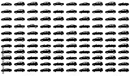 Tableau sur toile Car Silhouette Icon Set with Sedan SUV Pickup Truck Sports and Electric Vehicles