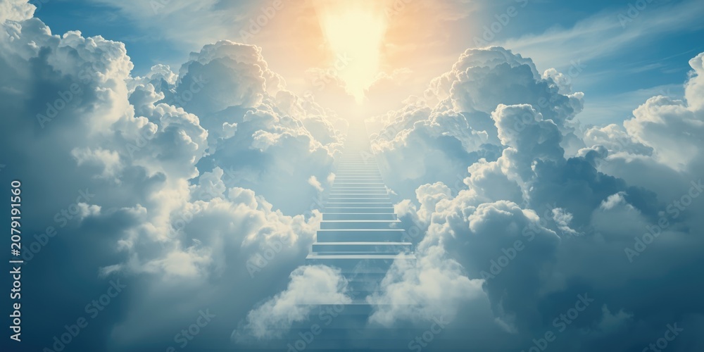 Fototapeta premium Spiritual clouds with towering sky stairs religious theme background