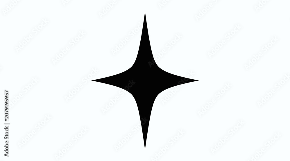 Fototapeta premium Simple Black Four-Pointed Star Icon Representing Sparkle or Shine on an Isolated White Background
