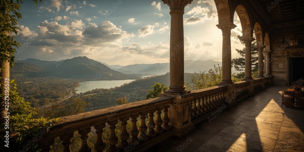 Fototapeta premium Historic landscape seen from a spacious balcony