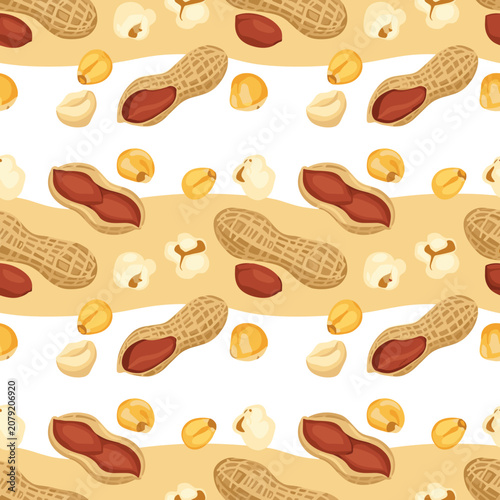 Seamless Pattern of Peanut Shells and Seeds