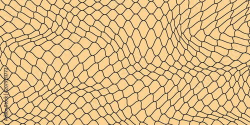 Abstract Wavy Mesh Pattern Over Beige Background With Organic Net Texture And Fluid Line Waves