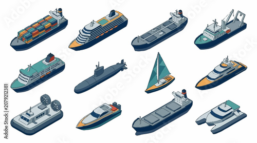 Photos Colorful collection of various ships and boats illustration.