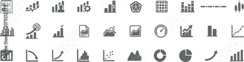 Graph and Chart icon set. Solid icon collection. Vector illustration.