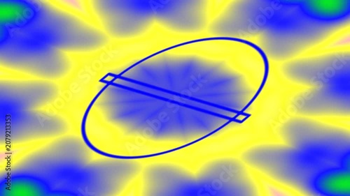 Stylized atomic model against colorful nebula background