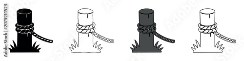 Schilderij op canvas Set of four bollard icons with rope tied around them in different styles