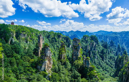 Bild auf Leinwand Scenic landscape of quartz sandstone pillars in Zhangjiajie, Hunan, China