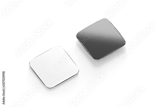Blank black and white square fridge magnet mockup png, transparent background, 3d rendering. Empty hang attach rubber magnetic mock up cut out. Clear sticky or glue pinboard for refrigerator surface.