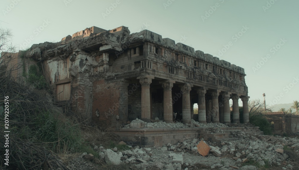 Obraz premium Ancient ruins with crumbling columns and scattered debris