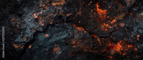Molten lava texture with glowing embers and dark rock surface